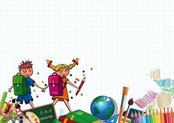 Illustration of students and school supplies